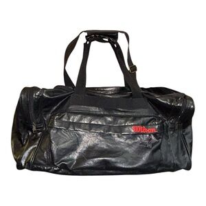 Wilson Black Duffel Bag Vintage Black Leather  With Double Handle Shoulder Strap